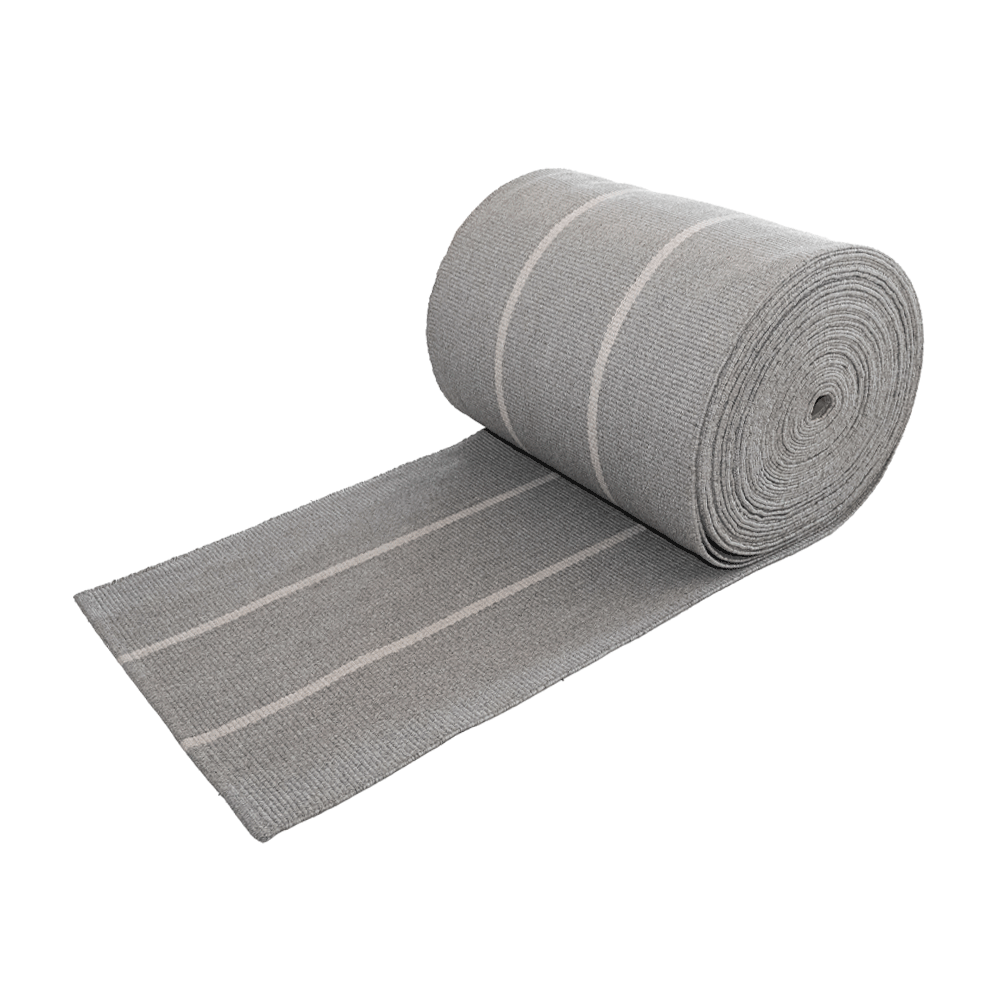 Alfombra de pasillo Petra Silver Sand de polipropileno enrollada, gris con líneas claras