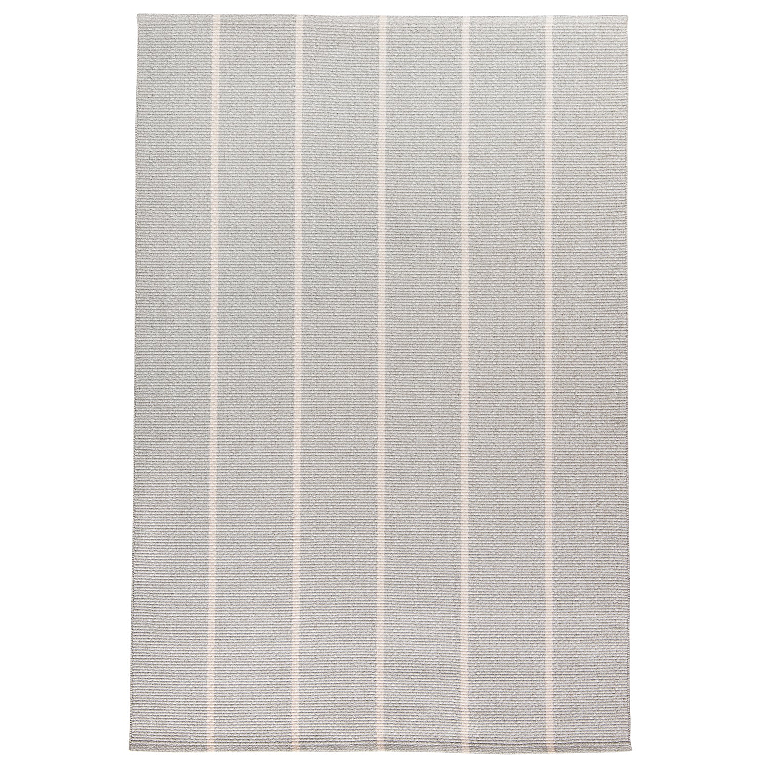 Alfombra Petra Silver Sand de polipropileno gris con líneas claras, vista completa